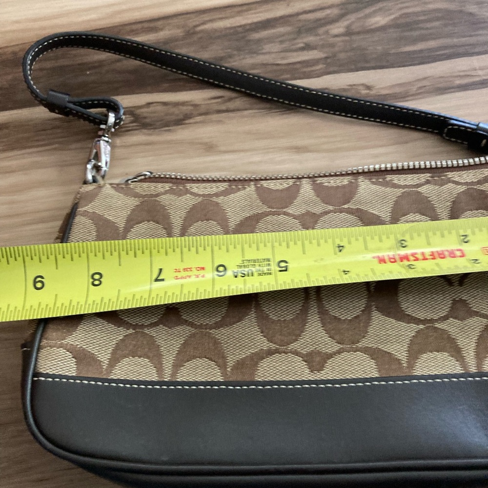 Coach Demi Signature Purse Bag Pouch Khaki Tan Monogram Chocolate Leather # 6094 - Picture 8 of 9